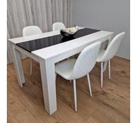 Kosy Koala Dining Table Set White And Black Table With 4 White Gem Pattern Chairs Dining Room Furniture