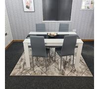 Kosy Koala Dining Table And 4 Chairs White Black Wood 4 Leather Grey Chairs Dining Room, Multi