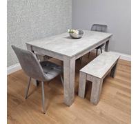 Kosy Koala Dining Table Set With 2 Grey Velvet Chairs And 2 Stone Grey Benches Grey One Size