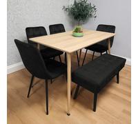 Kosy Koala Dining Table Set With 4 Black Velvet Chairs And 1 Black Velvet Bench Dining Room Furniture