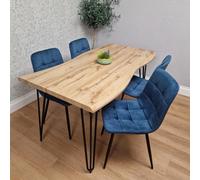 Kosy Koala Dining Table Set With 4 Blue Velvet Chairs Modern Kitchen Dining Room Furniture