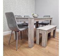 Kosy Koala Dining Table And 4 Chairs With Bench Stone Grey Effect Wood Table 4 Grey Leather Chairs Dining Room, Multi