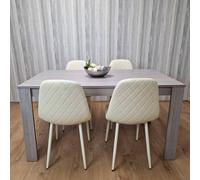 Kosy Koala Dining Table Set With 4 Cream Stitched Padded Chairs Kitchen Dining Table For 4 Dining Room Dining Set In Mid Grey Mid Grey