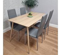 Kosy Koala Dining Table Set With 4 Grey Faux Leather Chairs In Beige Beige