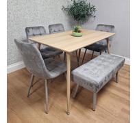 Kosy Koala Dining Table Set With 4 Grey Velvet Chairs And 1 Grey Velvet Bench Dining Room Furniture