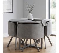 Kosy Koala Dining Table Set With 4 Grey Velvet Padded Chairs, Grey Wood-Effect, 100 Cm