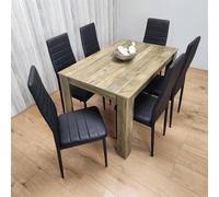 Kosy Koala Dining Table and 6 Chairs Rustic Effect Wood Table 6 Black Velvet Chairs Dining Room, Multi