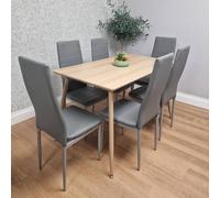 KOSY KOALA Dining Table Set with 6 Grey Faux Leather Chairs Dining Room Furniture in Beige | Size: 120cm x 70cm