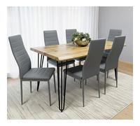 Kosy Koala Dining Table Set With 6 Grey Faux Leather Chairs Kitchen Dining Room Furniture