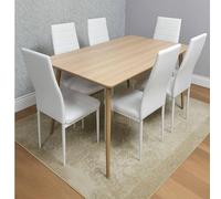 Kosy Koala Dining Table Set With 6 White Faux Leather Chairs Dining Furniture Set In Beige Beige
