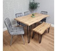 Kosy Koala Dining Table Set With Bench And 4 Grey Velvet Chairs Modern Dining Room Furniture