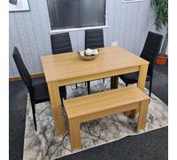 Dining Table With 4 Chairs and 1 Bench Kitchen Dining Set - Oak Effect