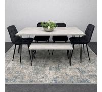 KOSY KOALA Dining Table With 4 Chairs Modern Dining Table Set With 4 Black Chairs & 1 Bench Dining Room Furniture in Brown