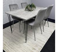 KOSY KOALA Dining Table With 4 Chairs Modern Grey Dining Table Set With 4 Grey Velvet Chairs Dining Room Furniture KOSY KOALA Grey