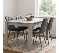 Kosy Koala Dining Table With 4 Grey Velvet Chairs Stone Grey Effect Wood Table Set For Dining Room Grey 140cm x 80cm
