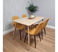 KOSY KOALA Dining Table with 4 Mustard Faux Leather Chairs Dining room Furniture in Beige | Size: 120 cm x 70 cm KOSY KOALA Beige 120 cm x 70 cm
