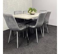 KOSY KOALA Dining Table With 6 Chairs Modern Grey Dining Table Set With 6 Grey Velvet Chairs Dining Room Furniture in Brown