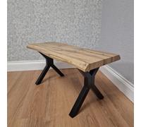 Kosy Koala Durable Wooden Bench With X-Shaped Iron Legs, Curved Edge For Dining, Work, Or Study