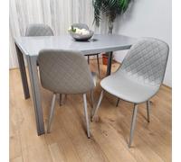 Kosy Koala Glass Dining Table And 4 Grey Leather Chairs Grey Glass Table And 4 Chairs Kitchen Dining Room Furniture, Multi