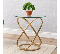 Kosy Koala Gold End Table With Glass Top And Chrome Legs, Modern Round Side Table For Living Room Or Bedroom