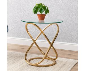 Kosy Koala Gold End Table With Glass Top And Chrome Legs, Modern Round Side Table For Living Room Or Bedroom