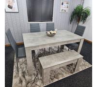 Kosy Koala Grey Dining Table (140X80X75 Cm) With 4 Chairs And 1 Bench Kitchen Dining Set Of 6