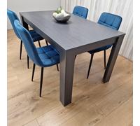 KOSY KOALA Grey Dining Table & 4 Blue Velvet Chairs Kitchen Dining Table for 4 Dining Room Dining Set in Dark Grey KOSY KOALA Dark Grey