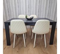Grey Dining Table and 4 Cream Stitched Chairs Kitchen Dining Table for 4 Dining Room Dining Set