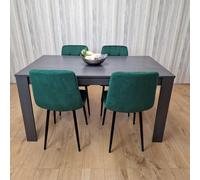 Kosy Koala Grey Dining Table & 4 Green Velvet Chair Kitchen Dining Table For 4 Dining Room Dining Set