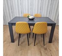 Kosy Koala Grey Dining Table & 4 Mustard Stitched Chairs Kitchen Dining Table For 4 Dining Room Dining Sets