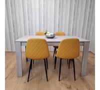 KOSY KOALA Grey Dining Table & 4 Mustard Stitched Chairs Kitchen Dining Table for 4 Dining Room Dining Set | Size: 140cm x 80cm