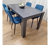 Kosy Koala Grey Dining Table And 4 Blue Velvet Chairs Kitchen Dining Table For 4 Dining Room Dining Set