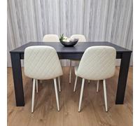 Dining Table with 4 Cream Stitched Padded Chairs Dark Grey Table Kitchen Dining Table Dining Room Dining Set