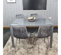 Kosy Koala Grey Dining Table And 4 Grey Velvet Chairs Kitchen Dining Set Of 4 Glass Table