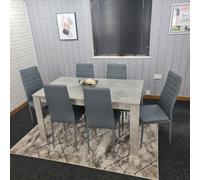 Kosy Koala Grey Dining Table And 6 Chairs Stone Grey Effect Kitchen Dining Set For 6