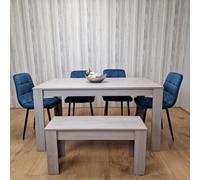 Kosy Koala Grey Dining Table Set With 4 Blue Velvet Tufted Chairs With 1 Bench