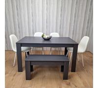 Grey Dining Set with 4 Diamond Stitched White Chairs and 1 Bench