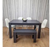 Grey Dining Set with 4 Diamond Stitched White Chairs and 1 Bench