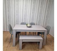 KOSY KOALA Grey Dining Table with 4 Diamond Stitched Grey Chairs & 1 Bench | Size: 140cm x 80cm