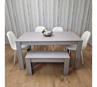 Kosy Koala Grey Dining Table With 4 Diamond Stitched White Chairs And 1 Bench