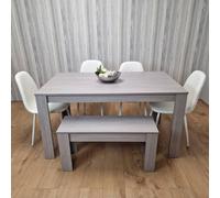 Kosy Koala Grey Dining Table With 4 Diamond Stitched White Chairs And 1 Bench Grey