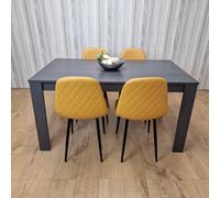 KOSY KOALA Grey Dining Table with 4 Mustard Stitched Chairs, Kitchen Dining Set in Dark Grey