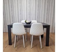 Kosy Koala Grey Dining Table With 4 White Stitched Chairs, Stylish Dining Set In Dark Green Dark Green