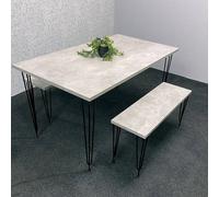 KOSY KOALA Grey Dining Table with Hairpin Legs & 2 Benches Set for Dining Room | Size: 140 cm x 80 cm KOSY KOALA Grey 140 cm x 80 cm