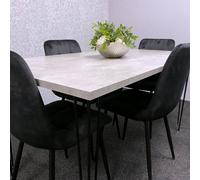 Kosy Koala Grey Dining Table With Hairpin Legs & 4 Black Velvet Chairs Set For Kitchen & Dining Room Grey One Size