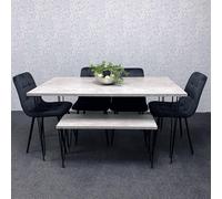 Kosy Koala Grey Dining Table With Hairpin Legs, Bench & 4 Black Velvet Chairs Set Black One Size