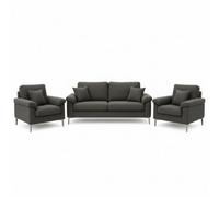 Kosy Koala Grey Fabric Sofa Set Two Seater Sofa And Two Single Armchairs Modern Furniture