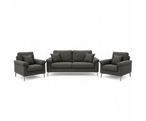 Kosy Koala Grey Fabric Sofa Set Two Seater Sofa And Two Single Armchairs Modern Furniture