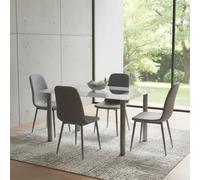 Kosy Koala Grey Glass Dining Table Set With 4 Grey Faux Leather Chairs Kitchen Dining Room Furniture
