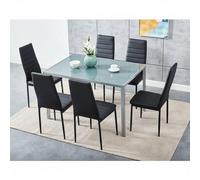 Kosy Koala Grey Glass Table Set With 6 Black Metal Chair Kitchen Dining Furniture Grey 120cm x 70cm
